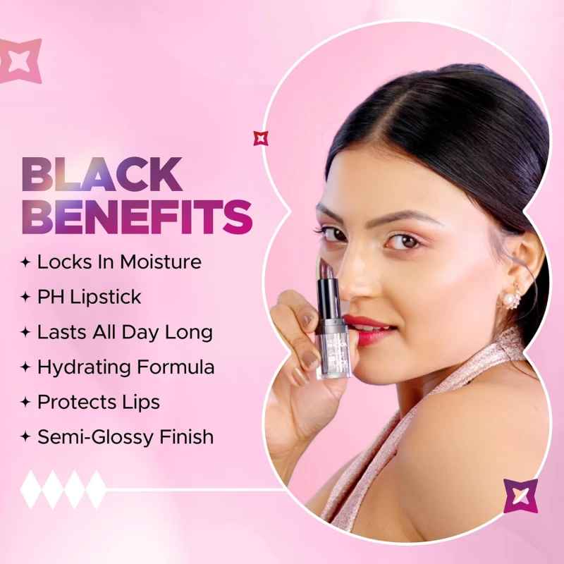 Hilary Rhoda Darling PH Black Lipstick | Long-Lasting, Moisturizing & Smudge-Proof | One Swipe Magic Lipstick with Semi-Glossy Finish | Lightweight & Pigmented | 3.6g thumbnail 4